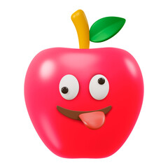 Png crazy face apple sticker, 3D rendering, transparent background