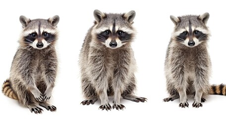 Obraz premium set of three different raccoons on a white background