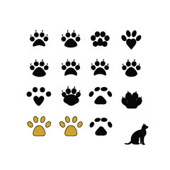 a collection of 16 black paw prints arranged in a grid-like pattern