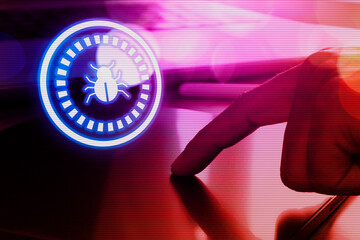 malware warning alert , threat monitoring , virus scan , cyber crime protection