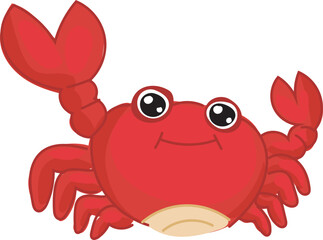 Vector illustration of a cute cartoon red crab with big eyes.
