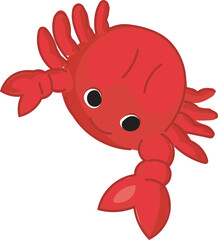 Vector illustration of a cute cartoon red crab with big eyes.