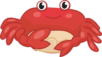 Vector illustration of a cute cartoon red crab with big eyes.