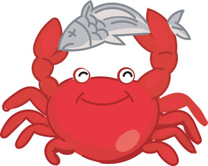 Vector illustration of a cute cartoon red crab with big eyes.
