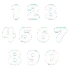 3D 0-9 numbers transparent holographic bubble set