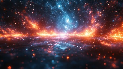 Futuristic Blue Purple Light Beams in Dark Cyberpunk Space Abstract Composition