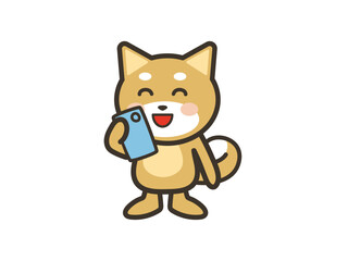 スマホを見て楽しそうなかわいい犬のイラスト