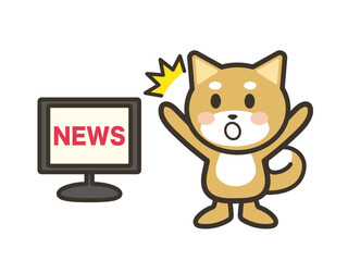テレビのニュースを見てびっくりするかわいい犬のイラスト