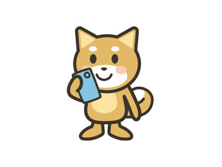 スマホを見るかわいい犬のイラスト