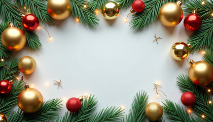 Christmas Decorations Frame with Red and Gold Ornaments