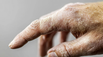 Naklejka premium A hand with dry skin and a few wrinkles. The hand is reaching out, possibly to grab something