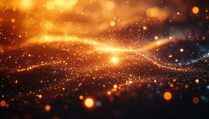 Fototapeta premium Shimmering Silver Gold Background with Glowing Orb Bokeh Effect and Dreamy Particles for Holiday Celebration