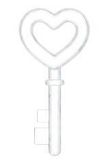 Glassy heart key png Valentine's 3D element, transparent background