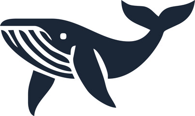 Blue whale aquatic mammal silhouette. Cartoon vector graphics.