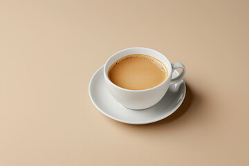 Perfectly brewed espresso served in a simple white cup on a cream colored surface to highlight its rich texture and inviting aroma