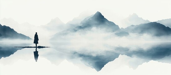 Jesus Walking on Water in Serene Landscape Traditional Chinese Ink Painting