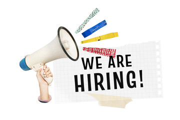 We're hiring announcement png paper collage sticker, transparent background
