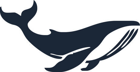 Blue whale aquatic mammal silhouette. Cartoon vector graphics.