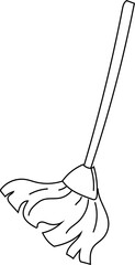 Simple outline of a mop with a long handle and cloth strands.