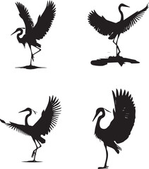 Elegant Crane Silhouettes in Various Poses - Adobe Stock