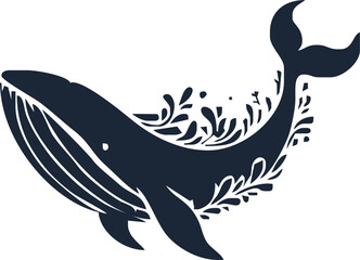 Blue whale aquatic mammal silhouette. Cartoon vector graphics.