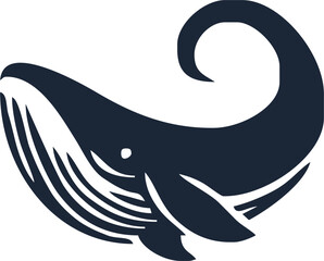 Blue whale aquatic mammal silhouette. Cartoon vector graphics.