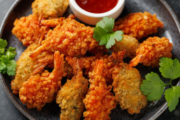 Butterfly king prawn with sweet chili sauce