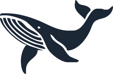 Blue whale aquatic mammal silhouette. Cartoon vector graphics.