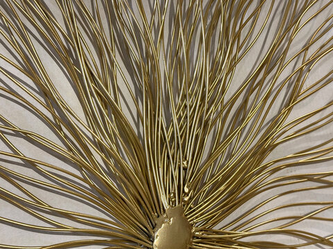 Series of iron crafts, made of gold wire arranged forming a bursting hair bushes pattern. Golden wire 