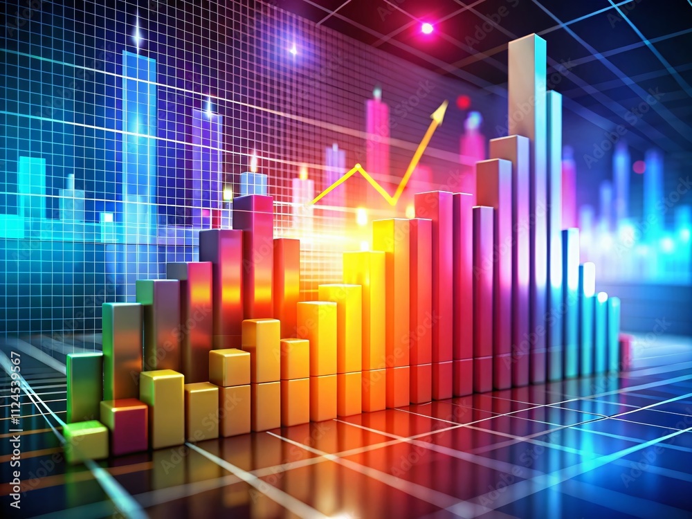 Aufkleber 3d graph bar chart visualization with high depth of field, showcasing dynamic data analysis and busi