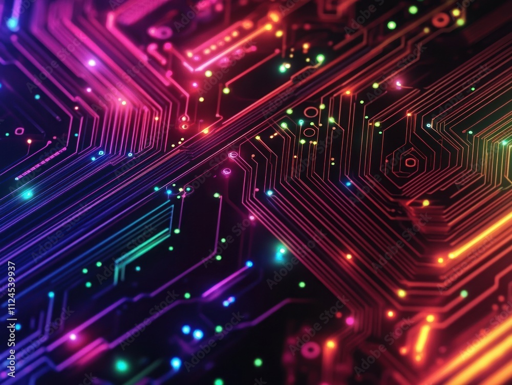 Aufkleber vibrant neon circuit board design abstract colorful lines background