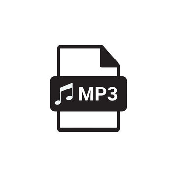 MP3 icon - black vector icon on white background. Download MP3 icon . MP3 File label Sign. Audio file Format. Flat design vector Element. Vector Illustration Concept.