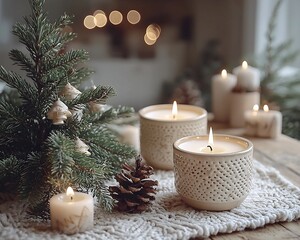 Cozy Scandinavian Christmas Living Room with Neutral Tones and Natural Decor