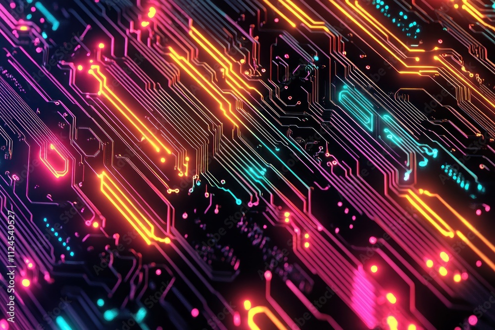 Aufkleber vibrant neon circuit board design abstract pattern