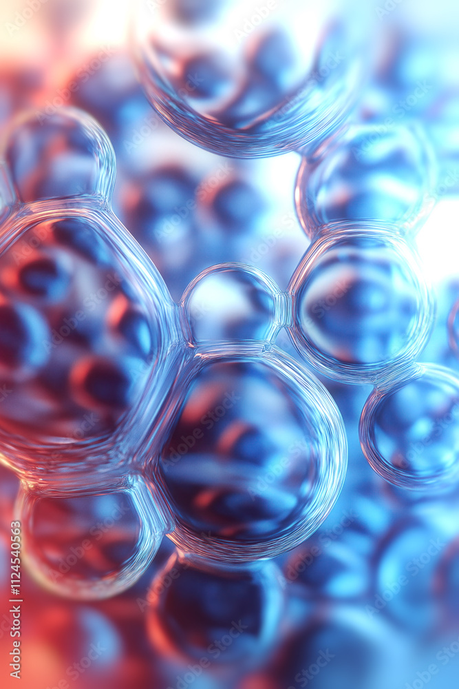 Poster abstract illustration of transparent glass spheres with beautiful play of light and colored refracti