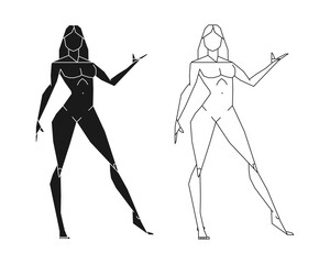 Woman posign. Female body shape silhouette. Figure pose. How to draw. Vector illustration image.