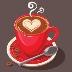 Cup of coffee with heart shape and spoon
