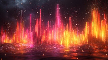Futuristic 3D Skyscrapers Formed from Colorful Profit Growth Bar Charts Bold Digital Art