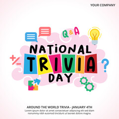 National Trivia Day banner with a brain and trivia ornaments