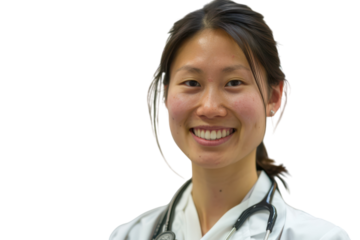 Friendly Asian Female Doctor Smiling Warmly at the Camera for Health Promotions