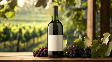 Fototapeta premium Captivating Wine Bottle with Deep Green Glass and Blank Label in Elegant Setting Showcase of Beverage Aesthetics and Design