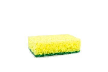 Colorful dish sponges isolated on white background. Kitchen sponge. Cleaning concept, cleaning service. Dishwashing liquid with clean and dirty dishes plate. Place for text, copy space.Wash the dishes