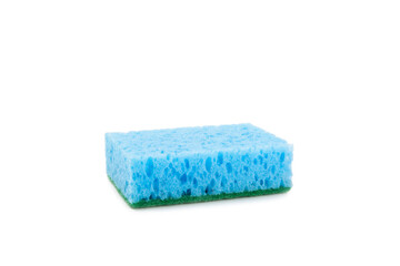 Colorful dish sponges isolated on white background. Kitchen sponge. Cleaning concept, cleaning service. Dishwashing liquid with clean and dirty dishes plate. Place for text, copy space.Wash the dishes