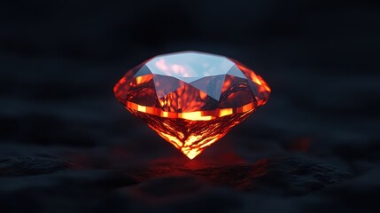 A stunning, radiant diamond glows with fiery orange hues against a dark background, showcasing its brilliance and craftsmanship.