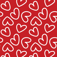 Seamless heart pattern in doodle style. Hand drawn abstract vector background. Red and white.