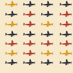 Colorful vintage airplane seamless pattern on a neutral background for unique design projects