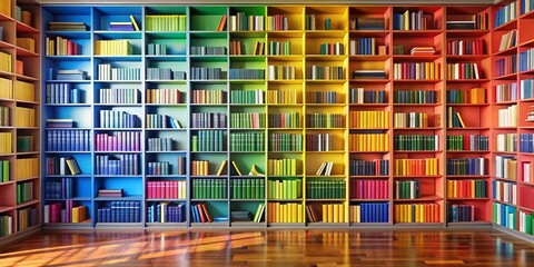 Colorful Bookshelf, Rainbow Bookcase, Modern Library, Science Classroom, Education Background