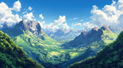 Majestic Mountain Range Under a Summer Sky