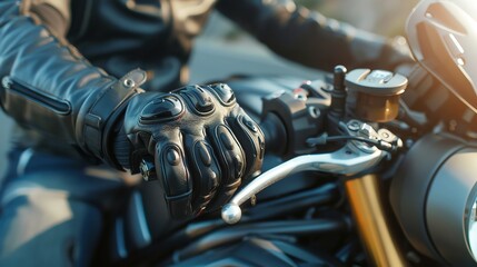 Fototapeta premium A person wearing motorcycle gear is driving a motorcycle.