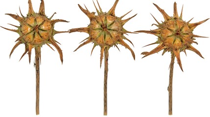 Obraz premium Three Dried Thistle Seed Heads on Stalks